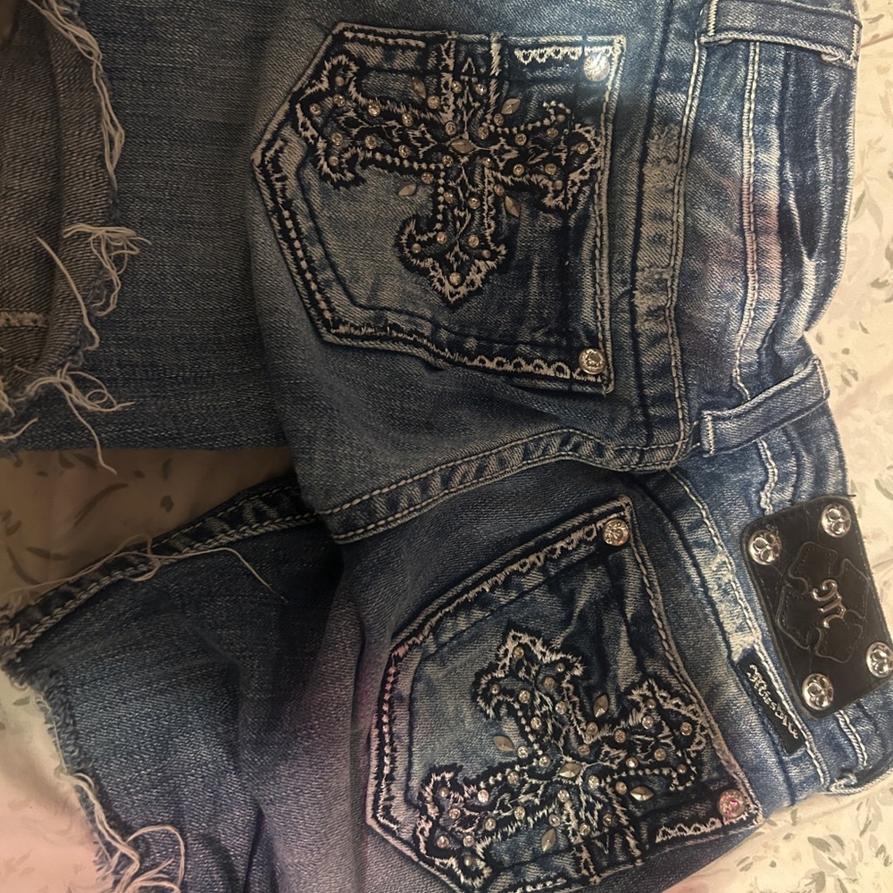 Very Low Waisted And Tight Miss Me Embellished Blue Denim Women's Jeans